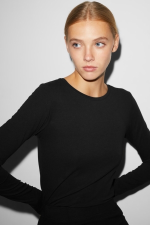 C&A Clockhouse Long Sleeve Recycled Topjes Dames Zwart | 5164CQMAU