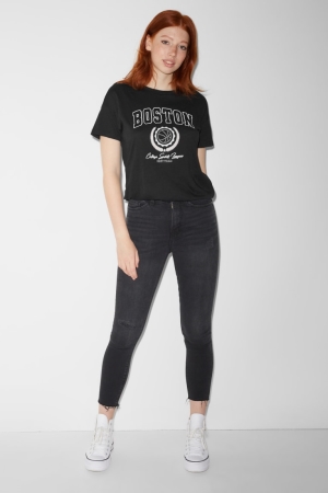 C&A Clockhouse Mager Super High Taille Recycled Jeans Dames Zwart | 6291VUCKL