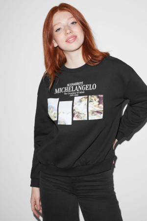 C&A Clockhouse Michelangelo The Creation Of Adam Sweatshirts Dames Zwart | 4531MPGOE