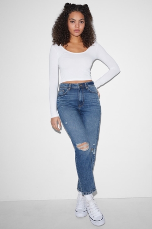 C&A Clockhouse Mom High Taille Jeans Dames Blauw | 4013HDSZC