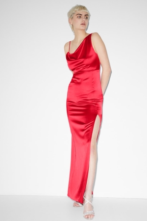 C&A Clockhouse Satin Partywear Jurken Dames Rood | 7062AGXIN