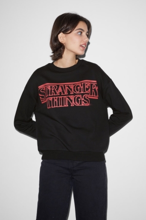 C&A Clockhouse Stranger Things Sweatshirts Dames Zwart | 7682GZEQV