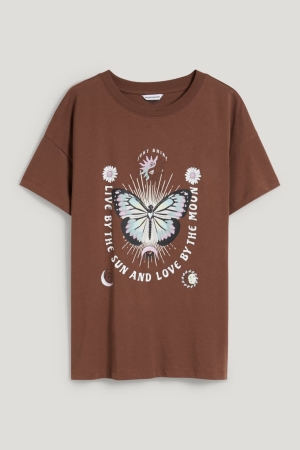 C&A Clockhouse T-shirts Dames Donkerbruin | 1870UVZJN