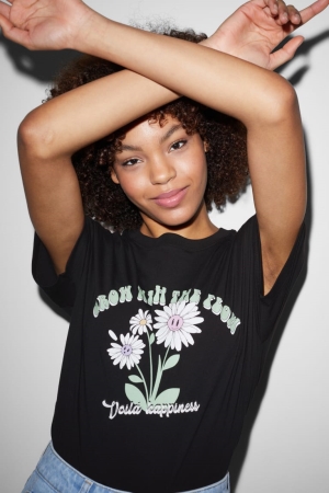 C&A Clockhouse T-shirts Dames Zwart | 5149CHOFK