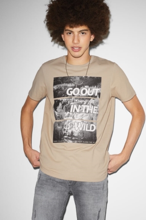 C&A Clockhouse T-shirts Heren Lichtbruin | 8537XPAGQ