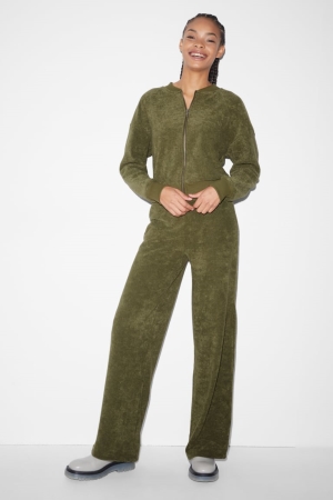 C&A Clockhouse Terry Cloth Joggers Broek Dames Khaki | 0316XNYRW