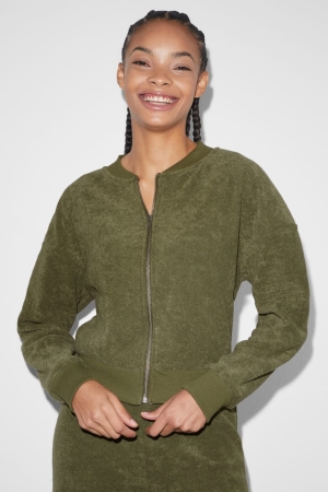 C&A Clockhouse Terry Cloth Zip-through Sweatshirts Dames Khaki | 5648CYIJU