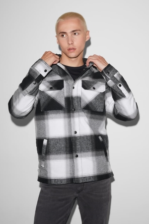 C&A Clockhouse With Hood 2-in-1 Look Check Jassen Heren Zwart Wit | 3792SKADZ