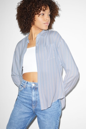 C&A Clockhouse With Livaeco™ Fibres Gestreept Blouse Dames Lichtblauw | 9283FXLQD
