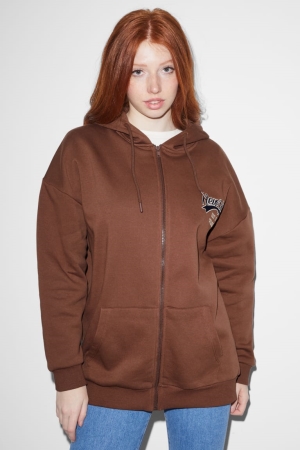 C&A Clockhouse Zip-through With Hood Sweatshirts Dames Bruin | 1682AUBJY