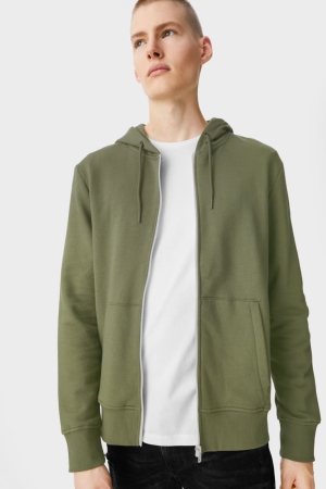C&A Clockhouse Zip-through With Hood Sweatshirts Heren Groen | 8973JHDAP