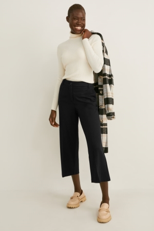 C&A Cloth High Taille Brede Leg Broek Dames Zwart | 7326MOVIR