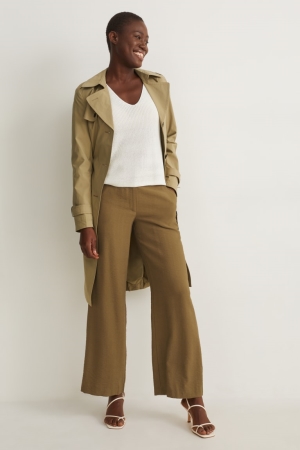 C&A Cloth High Taille Brede Leg Lenzing™ Ecovero™ Broek Dames Donkergroen | 5046CAUMF
