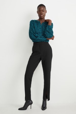 C&A Cloth High Taille Rechtdoor Fit Broek Dames Zwart | 5819KNFTI
