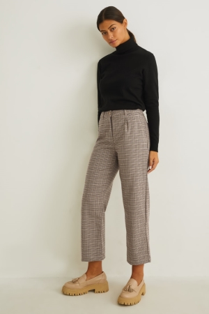 C&A Cloth High Taille Regular Fit Recycled Check Broek Dames Lichtbruin | 5193VOGEX