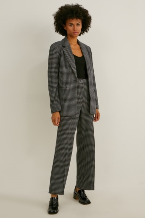 C&A Cloth Mid-rise Taille Brede Leg Check Broek Dames Donkergrijs | 0698SXMJD