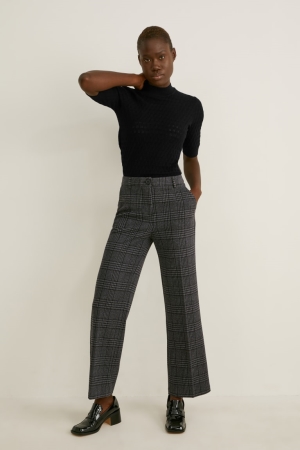 C&A Cloth Mid-rise Taille Brede Leg Recycled Check Broek Dames Grijs Zwart | 6957QVWYU