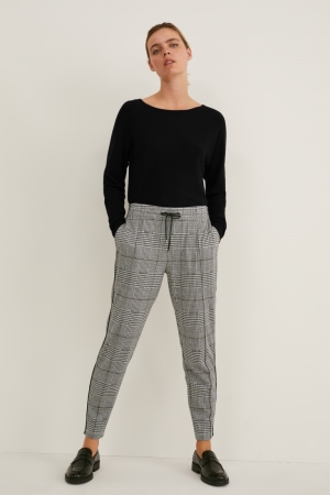 C&A Cloth Mid-rise Taille Check Broek Dames Grijs Zwart | 1835MTSWR