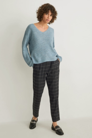 C&A Cloth Mid-rise Taille Check Broek Dames Zwart | 9082RVAPO