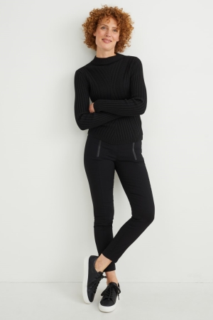 C&A Cloth Mid-rise Taille Slim Fit Lycra® Broek Dames Zwart | 7245QCDMP