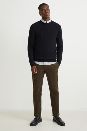 C&A Corduroy Chinos Regular Fit Stretch Lycra® Broek Heren Donkergroen | 9105OXWQR