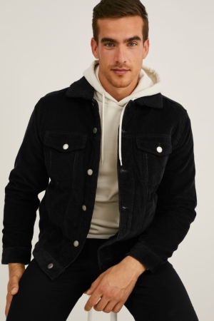 C&A Corduroy Jassen Heren Zwart | 9072YEZMR