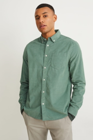 C&A Corduroy Regular Fit Button-down Collar Overhemd Heren Groen | 3491WYBOL