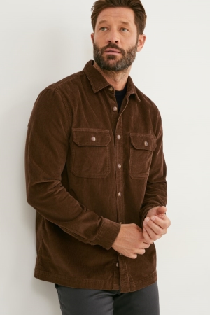 C&A Corduroy Regular Fit Klassieke Collar Overhemd Heren Donkerbruin | 5792SICFN
