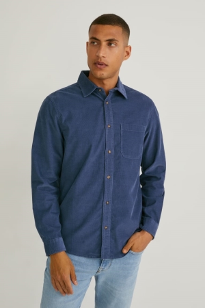 C&A Corduroy Regular Fit Klassieke Collar Overhemd Heren Blauw | 9684VDCUB