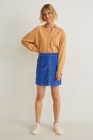 C&A Corduroy Rokken Dames Blauw | 6752SIVQY