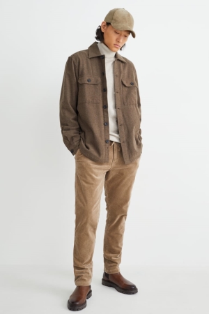 C&A Corduroy Tapered Fit Flex Lycra® Broek Heren Beige | 4198YZJGB