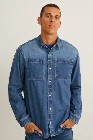 C&A Denim Regular Fit Cradle To Cradle Certified® Gold Overhemd Heren Blauw | 7083CESFV