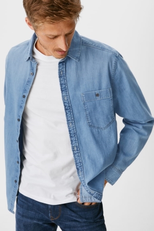 C&A Denim Regular Fit Kent Collar Overhemd Heren Blauw | 1768UVIPG