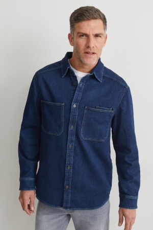 C&A Denim Regular Fit Kent Collar Overhemd Heren Blauw Donkerblauw | 5830MBSGF