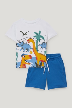 C&A Dinosaur Set Sleeve And 2 Piece T-shirts Jongens Wit | 9230QRXFP