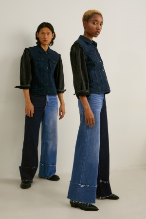 C&A E.L.V. Denim Brede Leg High Taille Genderneutral Recycled Jeans Heren Blauw | 1325AQSPO