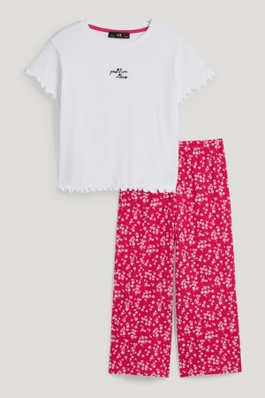 C&A Extended Sizes Set Sleeve And 2 Piece T-shirts Meisjes Wit Roze | 7538OQHPN