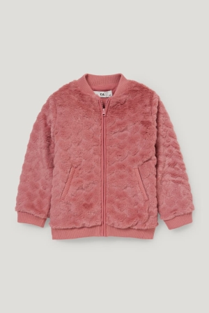 C&A Faux Fur Recycled Hoodie Meisjes Donkerroze | 7614BEZXP