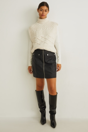 C&A Faux Leren Rokken Dames Zwart | 1634CSKMO