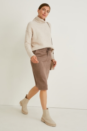 C&A Faux Suede Rokken Dames Lichtbruin | 0845CJXHE