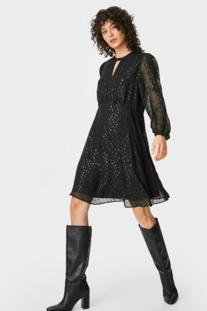 C&A Fit & Flare Partywear Recycled Jurken Dames Zwart | 9541ZSCUW