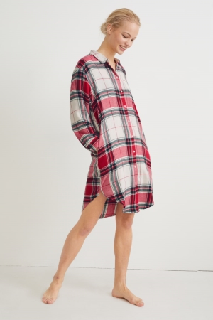 C&A Flannel NightCheck Nachtkleding Dames Wit Rood | 3974TIWQS