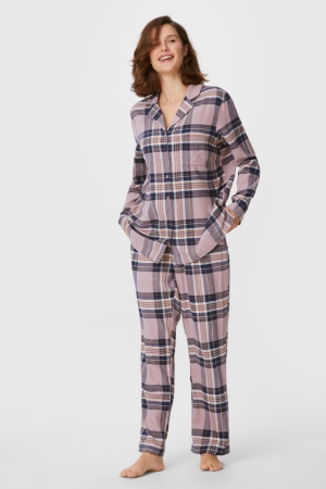 C&A Flannel Pyjamas Check Nachtkleding Dames Donkerroze | 3546WIBHZ
