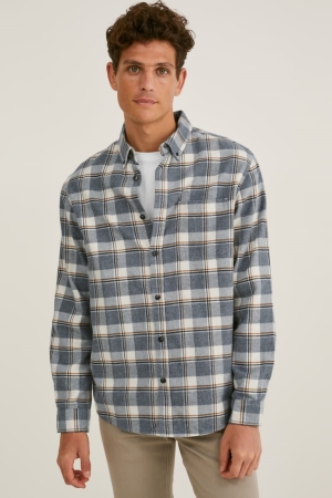 C&A Flannel Regular Fit Button-down Collar Check Overhemd Heren Wit Grijs | 0293MRHYB