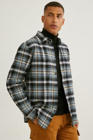 C&A Flannel Regular Fit Kent Collar Check Overhemd Heren Donkergroen Grijs | 1096NJPIF