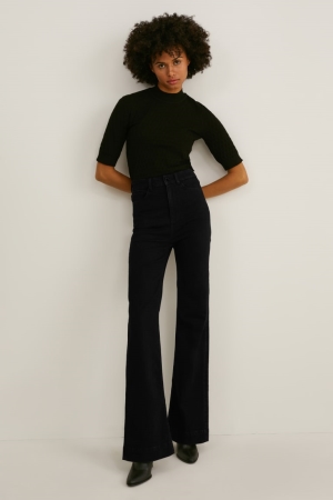 C&A Flared High Taille Shaping Lycra® Recycled Jeans Dames Zwart | 6751OWTRG