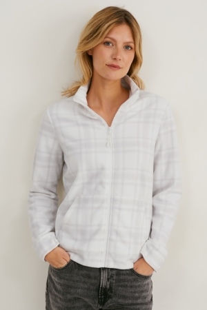 C&A Fleece Check Hoodie Dames Wit | 0478UQKLP