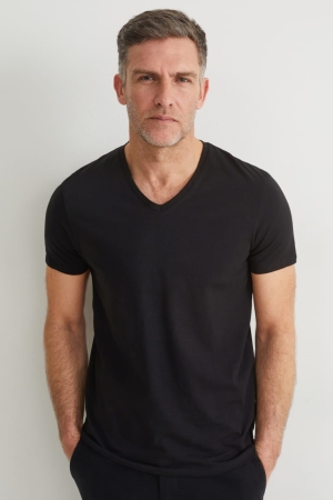 C&A Flex Organic Katoenen T-shirts Heren Zwart | 2481KELXO