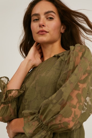 C&A Floral Blouse Dames Groen | 0576NQVBZ