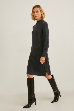 C&A Gebreid Cashmere Jurken Dames Donkergrijs | 4613KQWNC